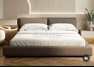 Upholstered Low-Profile Double Bed Frame - Neutral Fabric