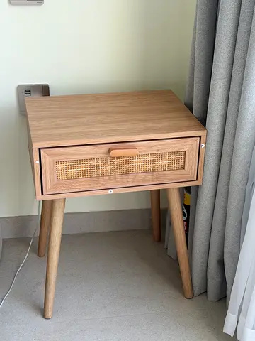 Solid Wood Nightstand with Woven Cane Drawer - Light Oak
