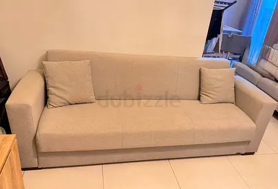Beige 3-Seater Fabric Sofa Bed - Good Condition