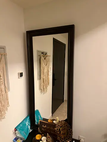 Full-Length Wall Mirror with Dark Wood Frame - Good Condition