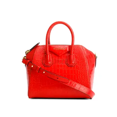 Authentic Givenchy Red Croc Embossed Leather Mini Antigona Bag