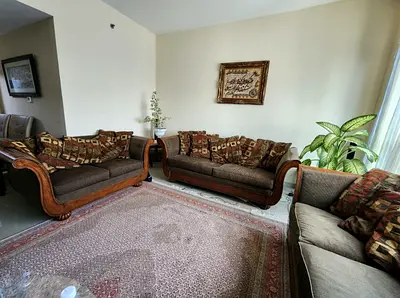 Classic Wooden Frame Sofa Set - 3 Pieces, Good Condition