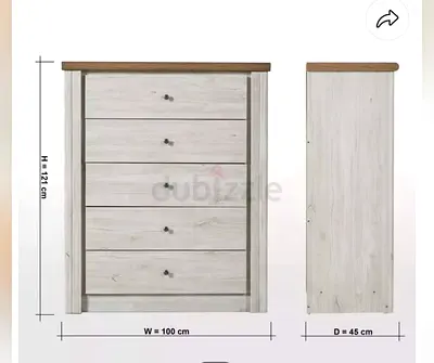 Brand new 5-drawer cabinet - white wood with contrasting top (100x45x121 cm)