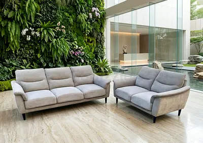 Light grey 3-seater sofa + 2-seater loveseat set — modern, excellent condition