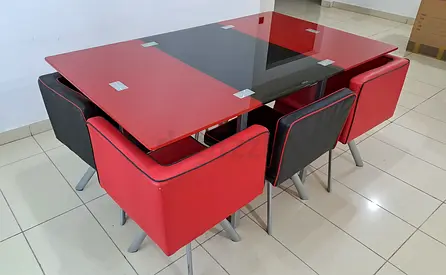 Modern Red and Black Glass Top Dining Table only