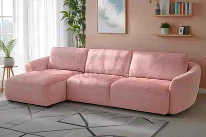 Light Pink L-shaped Fabric Sofa - 4-Seater with Chaise Lounge