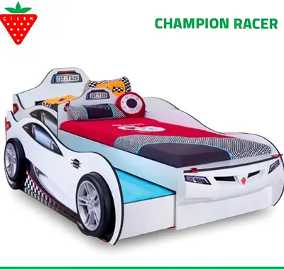 Childrens Champion Racer Car Bed with Storage - White