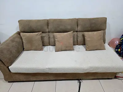 Beige 3-Seater Sofa Bed with Cushions - Good Condition