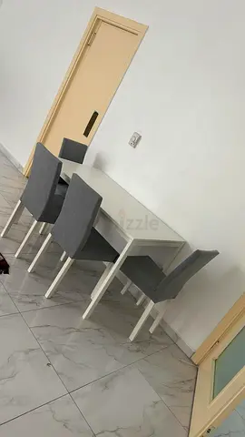 IKEA 4-Seater Dining Table with Upholstered Chairs - White  Grey