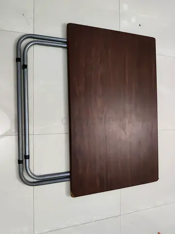 Portable Folding Table with Wooden Top and Metal Legs