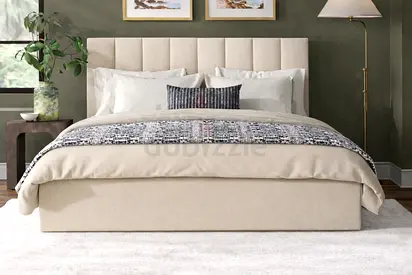Beige Upholstered queen Bed with Padded Headboard