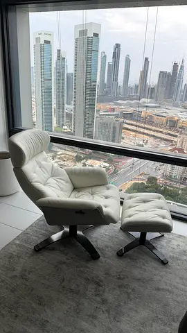 White leather reclining lounge chair with ottoman - Marina Home - excellent condition - DIFC Pickup