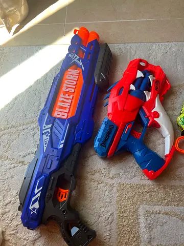 Two Foam Dart Blasters (Large Blaze Storm + Compact Red/Blue Blaster) - Used