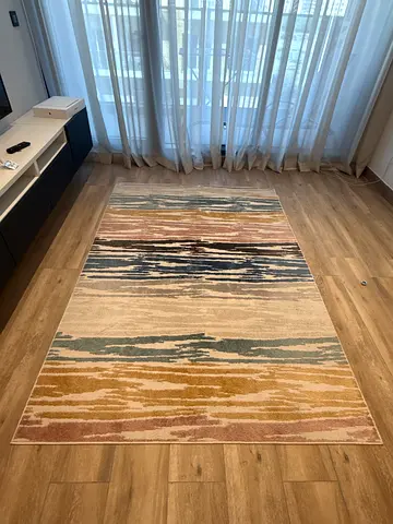 Modern Abstract Rectangular Area Rug — Neutral Tones, Good Condition