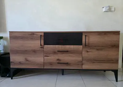 Wood Finish Sideboard Cabinet with Drawers and Doors