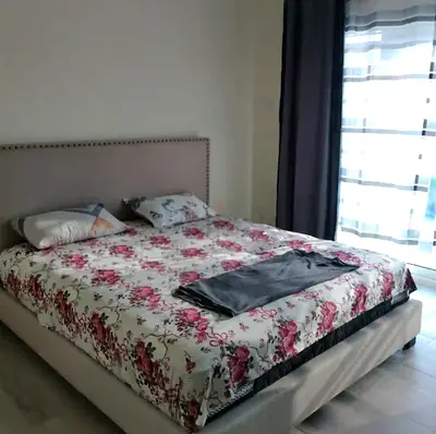 Queen fabric bed frame with mattress - excellent condition
