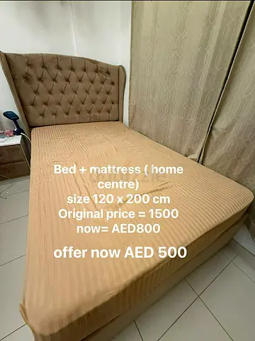 Twin Bed Frame with Headboard + Mattress (120 x 200 cm) - Beige