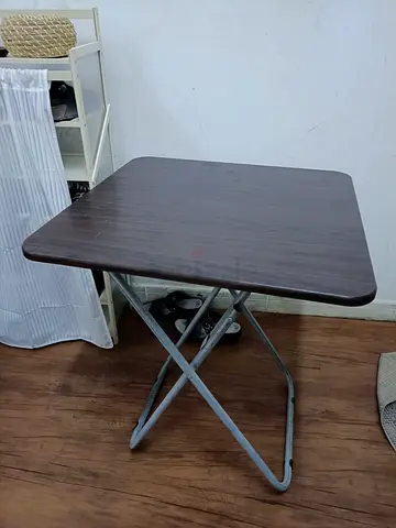 Compact Folding Side Table with Wood-Effect Top