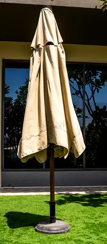 Used Outdoor Patio Parasol Umbrella with Base - Beige diameter 300 cm height 244cm