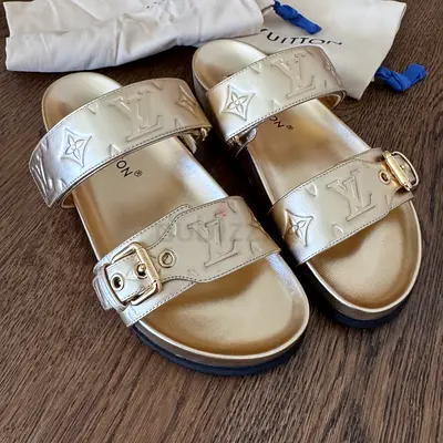 Gold Louis Vuitton Monogram Slide Sandals - Size 38