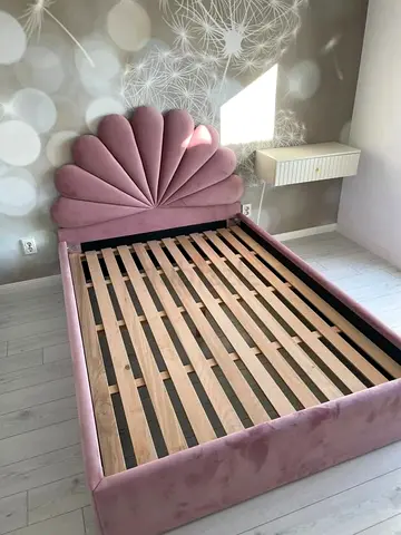 Pink Velvet Single Bed Frame with Decorative Headboard