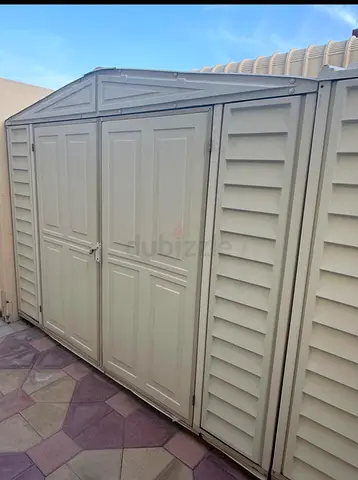 Large Outdoor Storage Shed – Beige Resin/Plastic, Double Door
