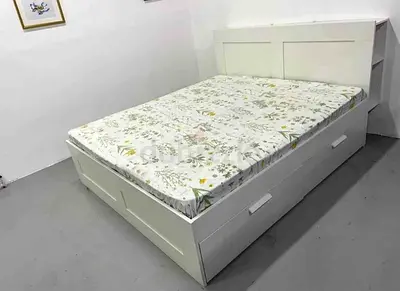 IKEA brimnes king size 180×200cm bed frame with headboard+ 4 big storage drawers with IKEA mattress