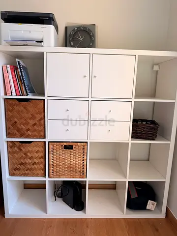 White 16-Cube Storage Shelf Unit with Drawers -150