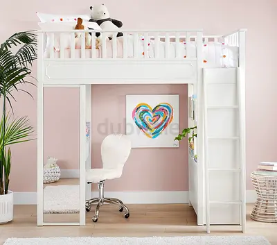 White Loft Bed with Desk and Ladder - Good Condition