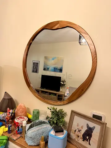 Round Wooden Frame Wall Mirror - Medium Size
