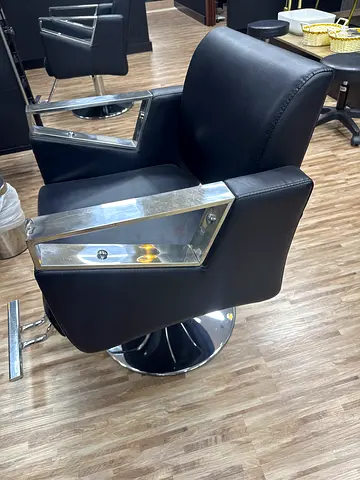 Set of 3 Black Salon/Barber Styling Chairs with Chrome Base