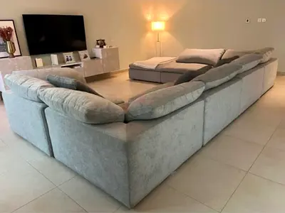 Large L-shaped Grey Fabric Sectional Sofa — Comfortable Modern Design