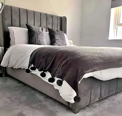 Grey Velvet King Size Bed Frame