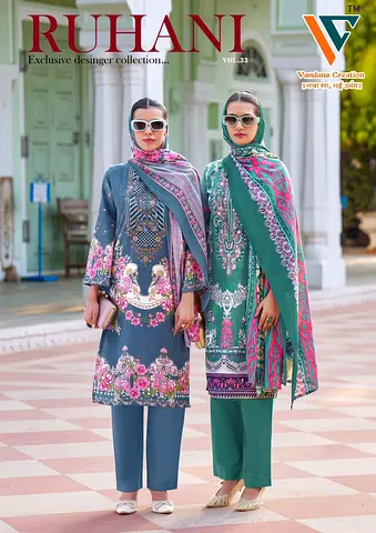 Pair of Womens Lawn/Kurta Sets - Elegant Printed Two-Piece Suits (Blue  Green)