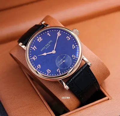 Patek Philippe-style Classic Mens Dress Master Copy Watch with Blue Dial