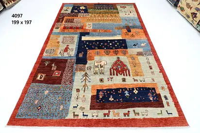 2x3m hand knotted Afghan wool carpet Handmade Patchwork Gabbeh Rug 199x197 cm - Multicolor