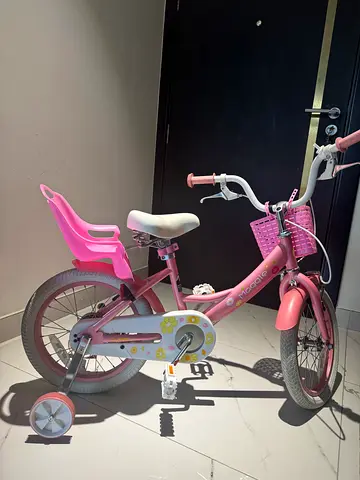 Pink Kids Bicycle with Training Wheels and Rear Seat - Good Condition