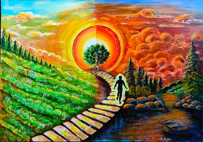 Surreal Path to the Sun — Original Acrylic Landscape Painting