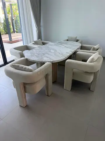 Marble Top Dining Table with 6 Upholstered Plush Chairs - Brand New Bought for 30K - Open to offers
