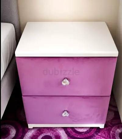 Lilac Velvet 2-Drawer Nightstand with Crystal Knobs