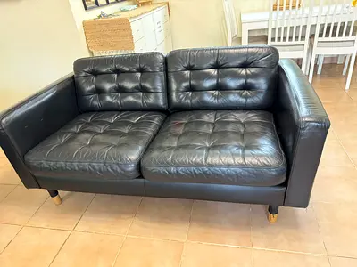 Black Leather 2-Seater Sofa, Good Condition