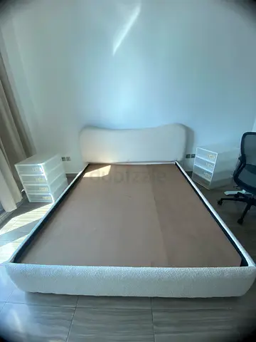 King bed frame with upholstered headboard and base – brand new