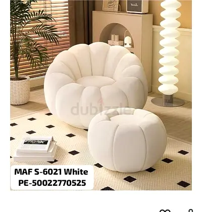 White Plush Shell Accent Chair with Ottoman - Modern Cozy Lounge Seat