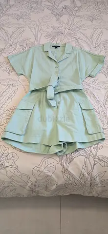 Mint green short romper with belt — size S, excellent condition