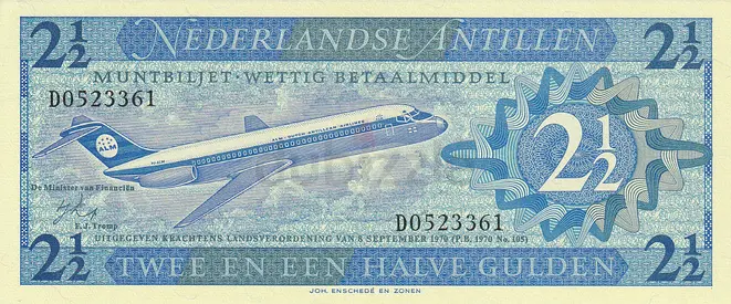 NETHERLAND ANTILLES 2 AND HALF GULDEN BANKNOTE 1970