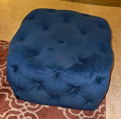Blue Tufted Square Ottoman Pouf - Good Condition - Marina