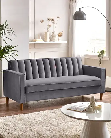 Modern Grey Velvet 3-Seater Sofa