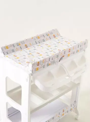White Baby Changing Table with Storage Bins and Padded Mat