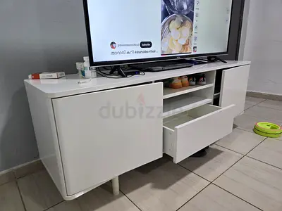 White TV Cabinet with Drawers and Shelves - Good Condition