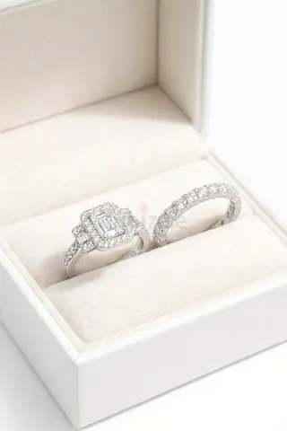 Diamond Wedding Ring Set (Solitaire Band) - GGL Certified